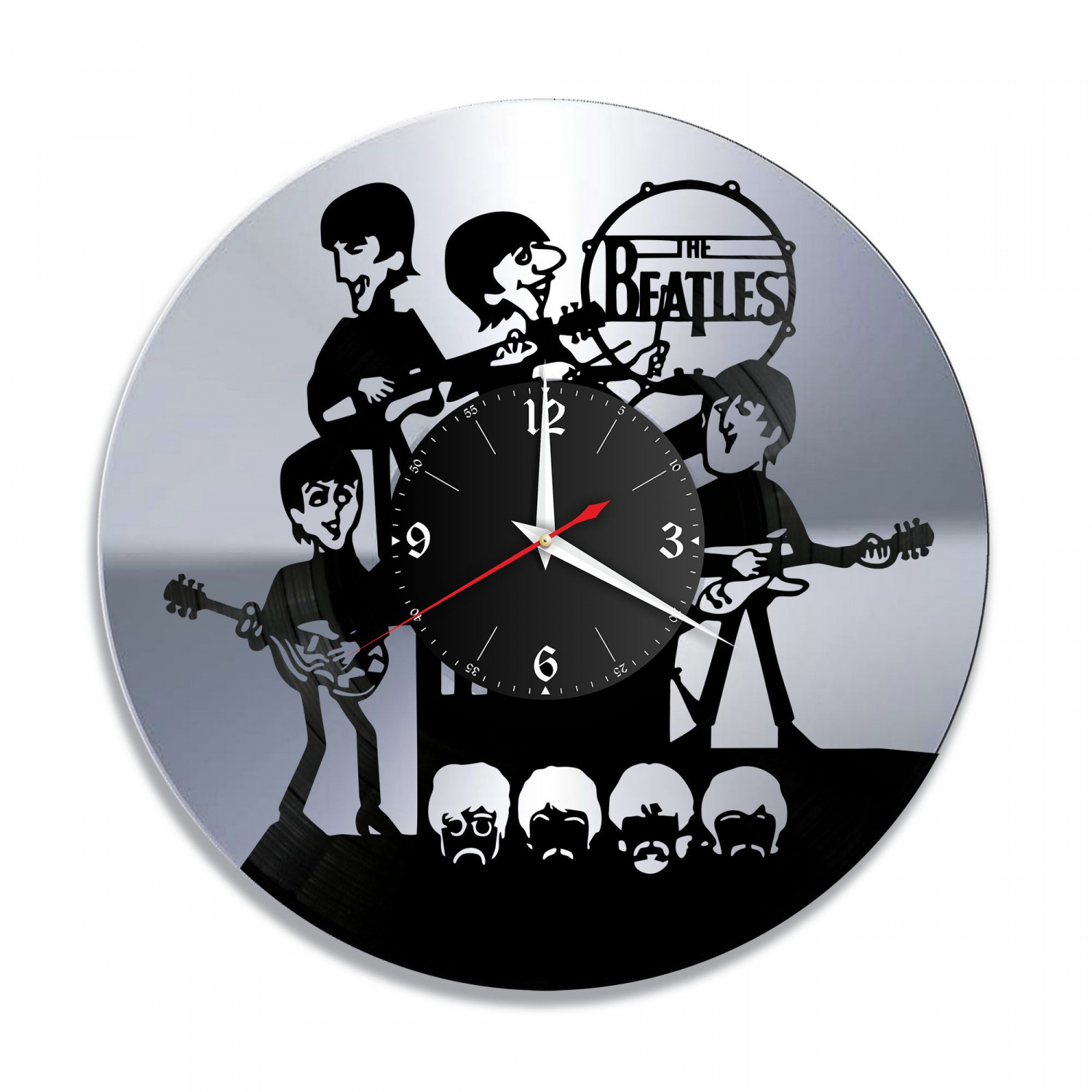 Часы настенные "группа Битлз (The Beatles), серебро" из винила, №11 VC-10850-2
