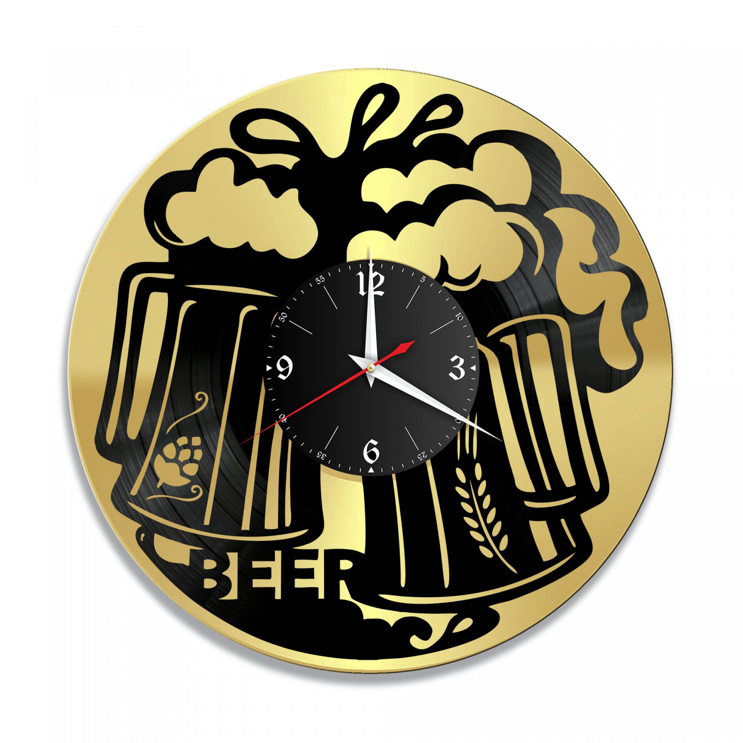 Часы настенные "Пиво, золото" из винила, №1 VC-10613-1