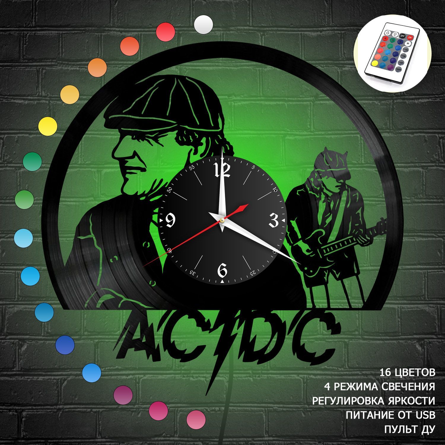 Часы с подсветкой "группа AC DC" из винила, №6 VC-10801-RGB