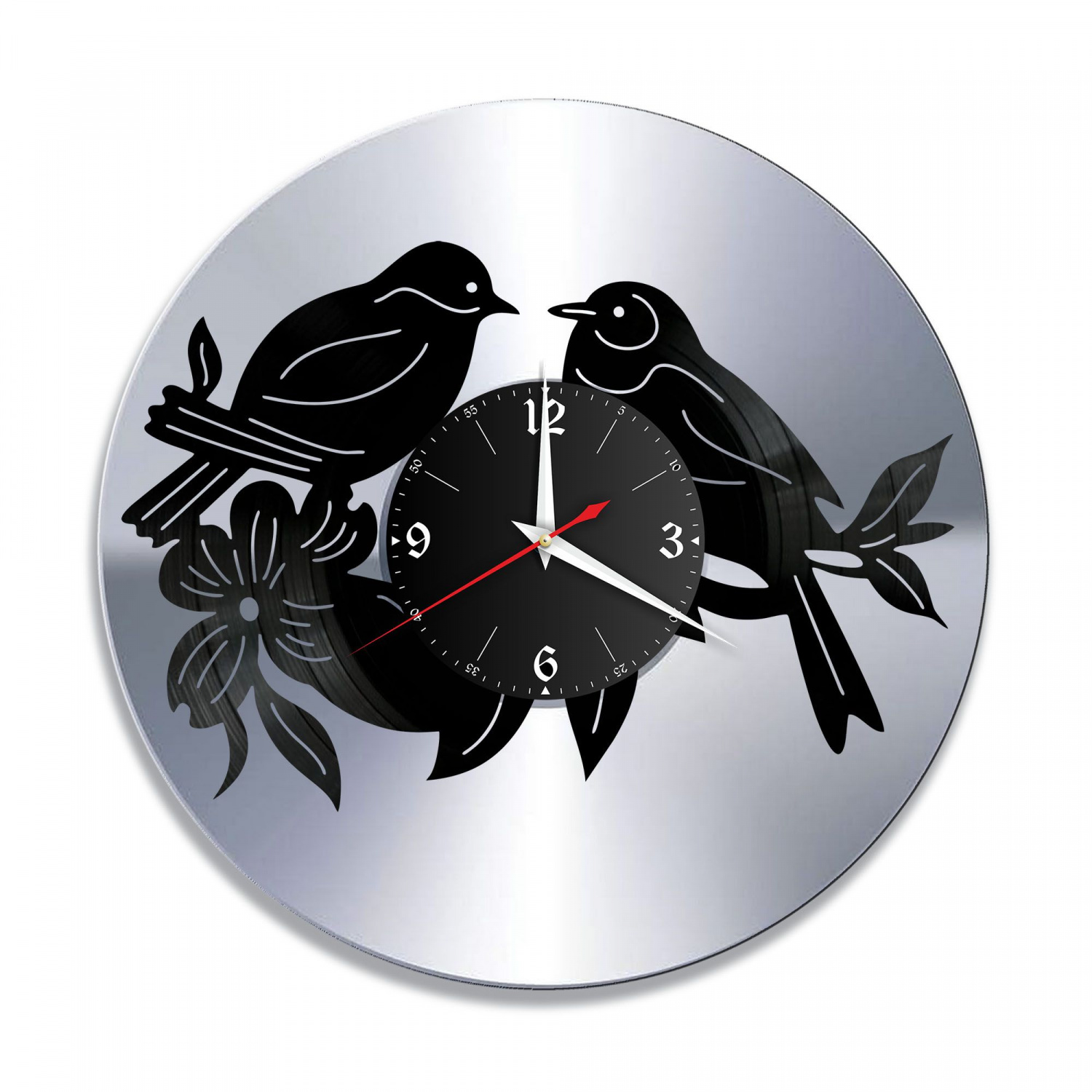 Часы настенные "Птицы, серебро" из винила, №1 VC-10724-2