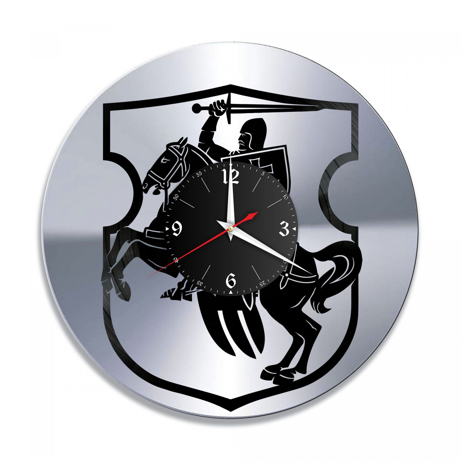 Часы настенные "Герб Великого княжества Литовского (Пагоня), серебро" из винила, №1 VC-10467-2