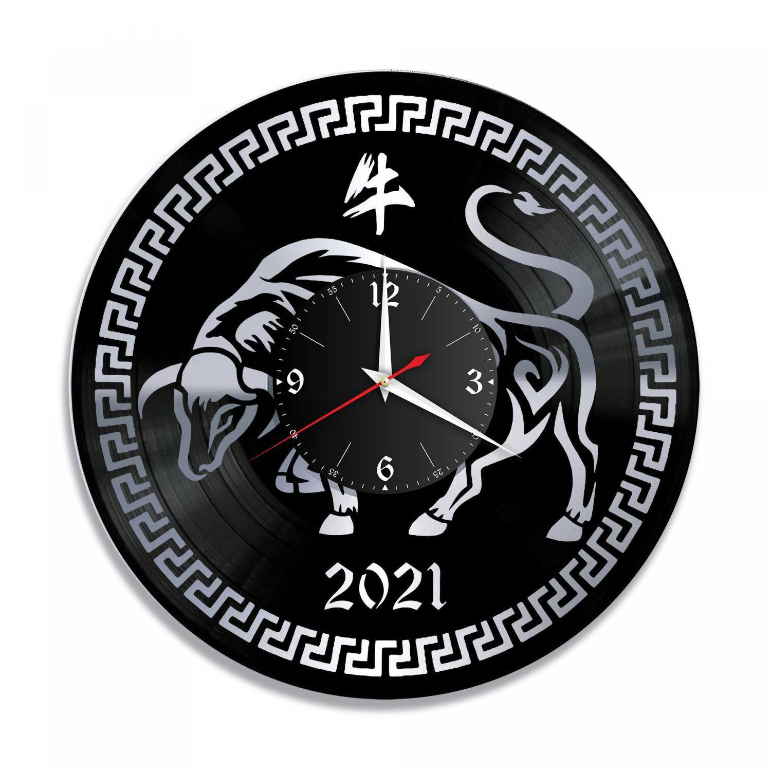 Часы настенные "Новый год 2021 (Бык), серебро" из винила, №1 VC-10665-2