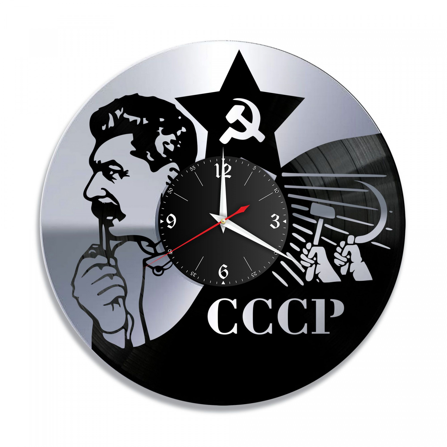 Часы настенные "Иосиф Сталин, серебро" из винила, №1 VC-10746-2