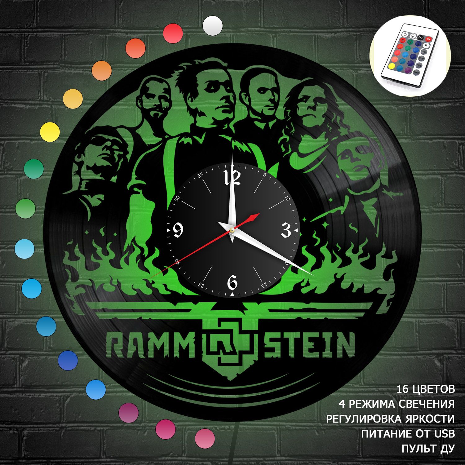 Часы с подсветкой "группа Rammstein" из винила, №2 VC-10146-RGB