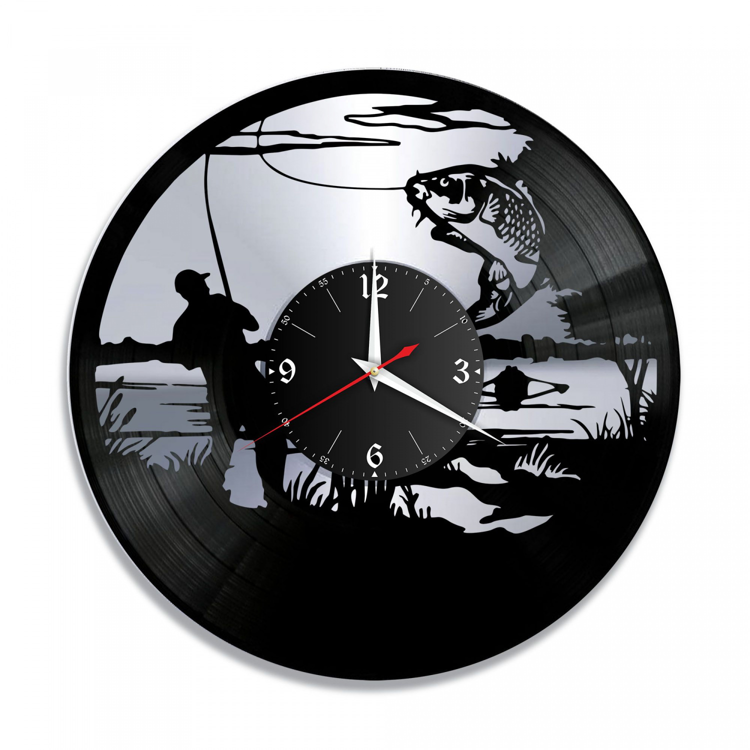 Часы настенные "Рыбалка, серебро" из винила, №7 VC-10627-2