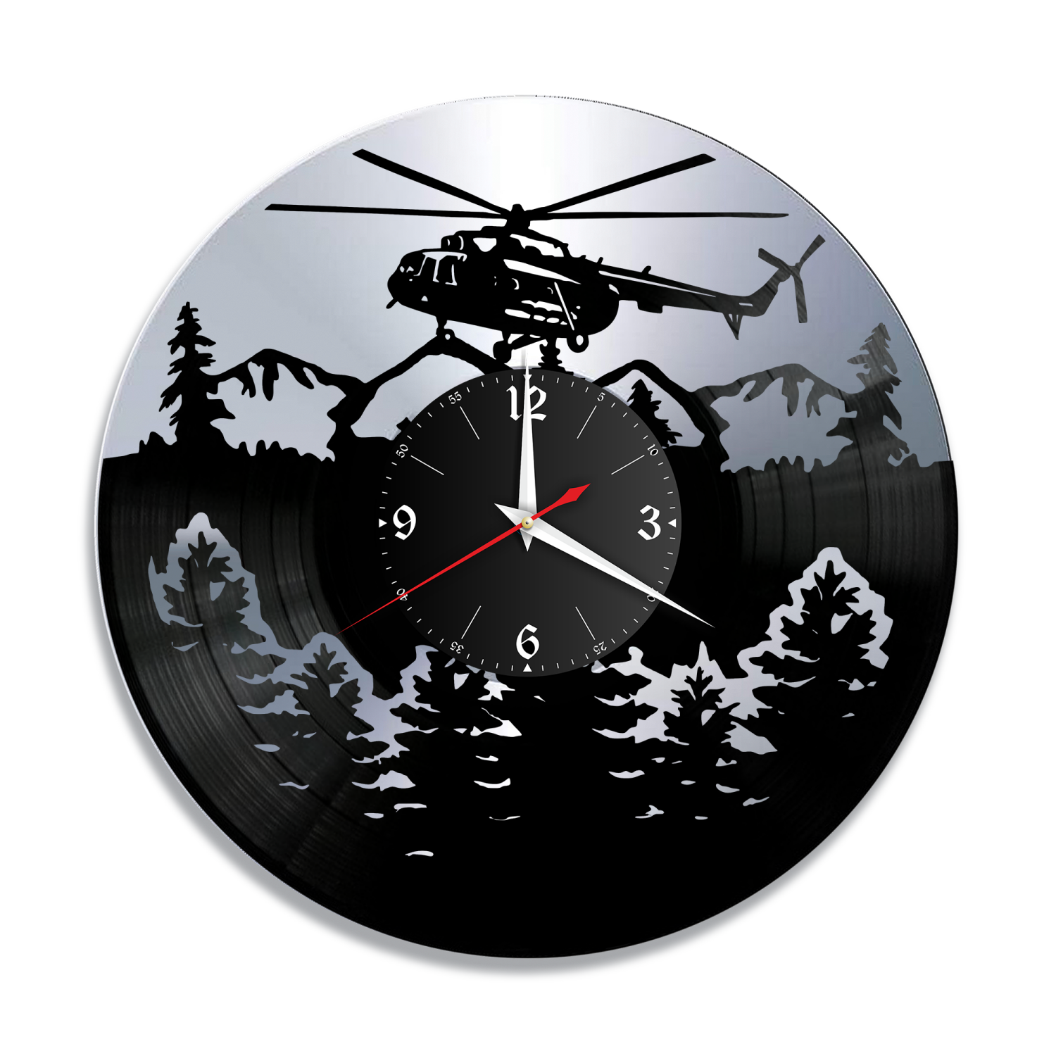 Часы настенные "Вертолет, серебро" из винила, №2 VC-12107-2