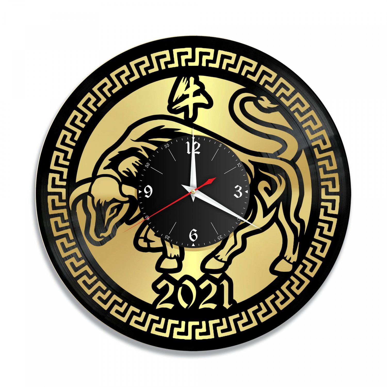 Часы настенные "Новый год 2021 (Бык), золото" из винила, №2 VC-10666-1