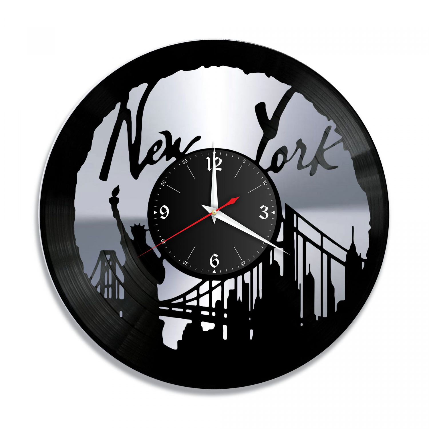 Часы настенные "город Нью-Йорк, серебро" из винила, №2 VC-10480-2