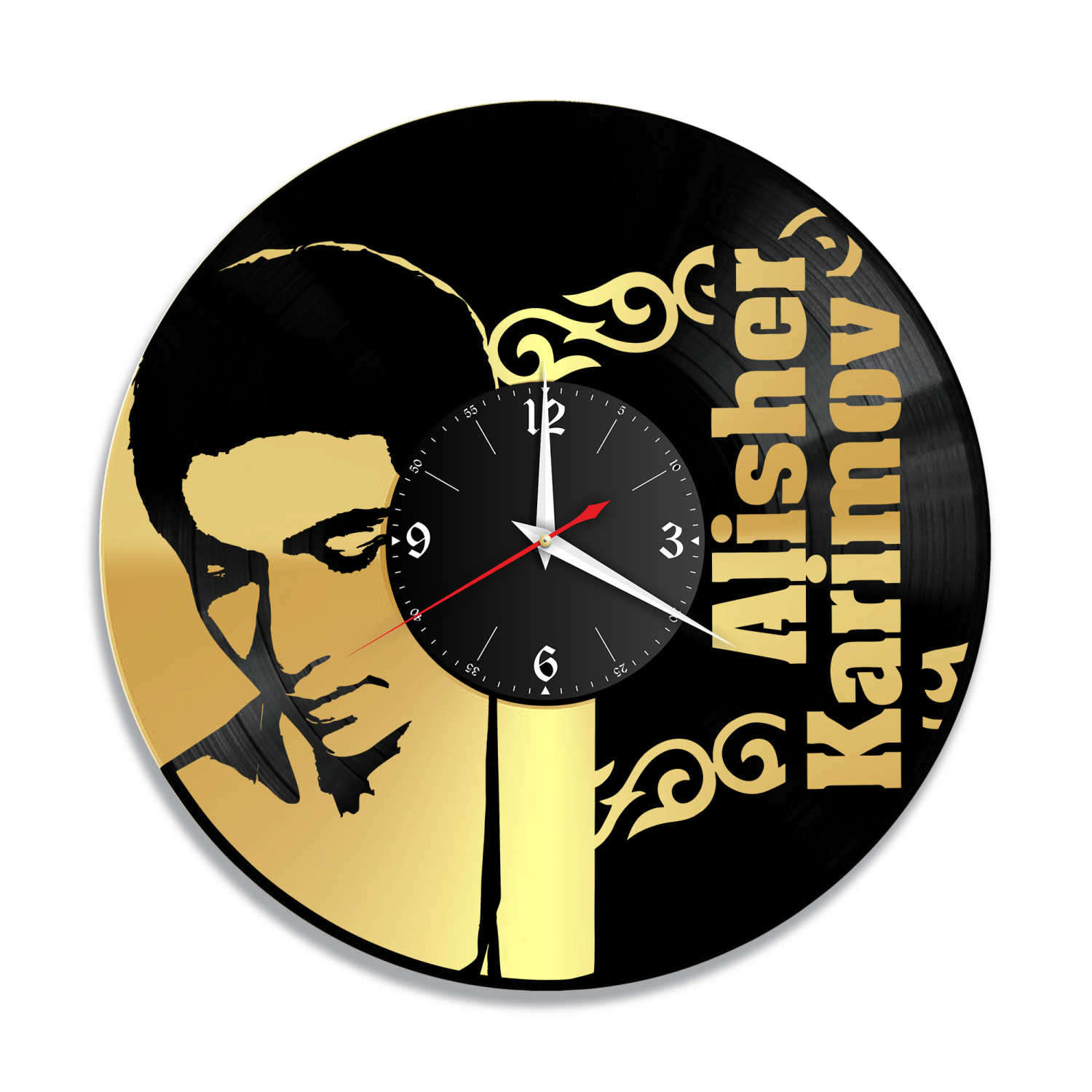 Часы настенные "Алишер Каримов, золото" из винила, №R1 VC-12105-1