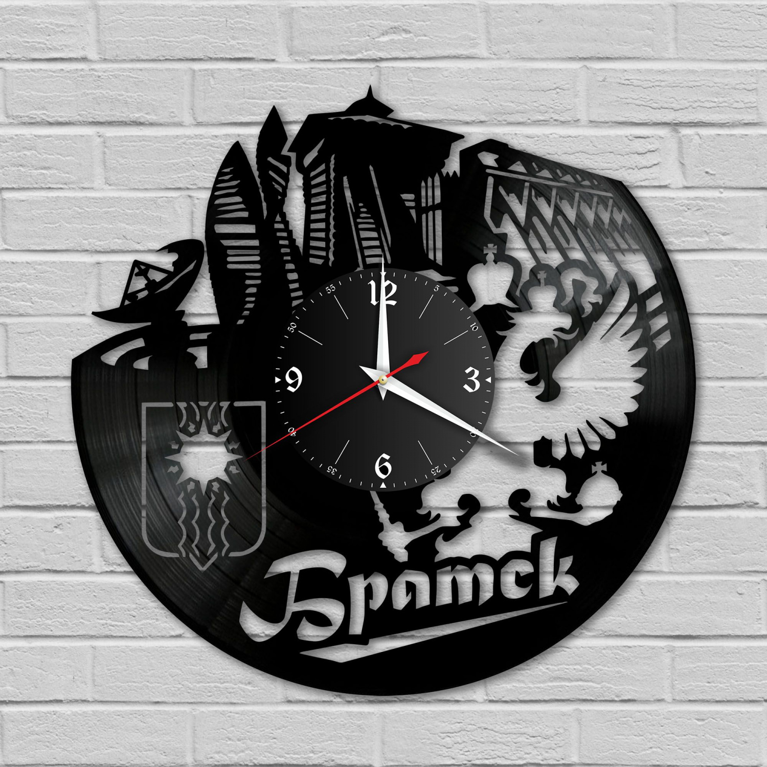 Часы настенные "город Братск" из винила, №1 VC-10493