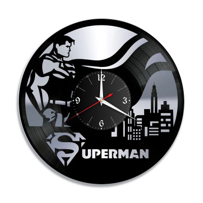 Часы настенные "Супермен (Superman), серебро" из винила, №1
