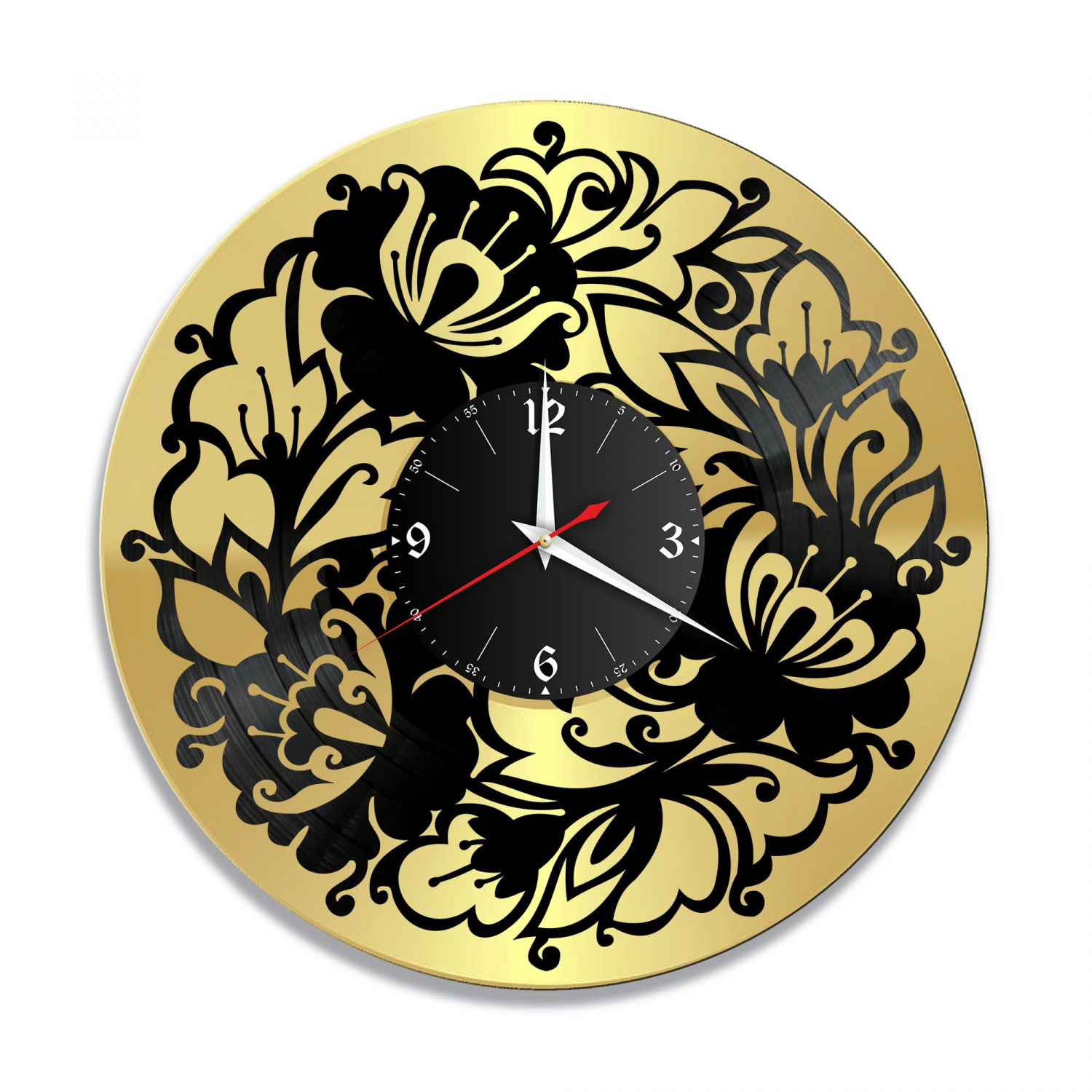 Часы настенные "Цветы, золото" из винила, №2 VC-10955-1