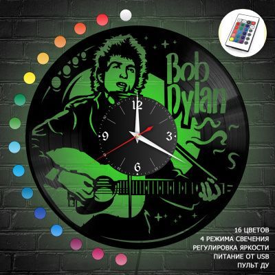 Часы с подсветкой "Боб Дилан (Bob Dylan)" из винила, №1