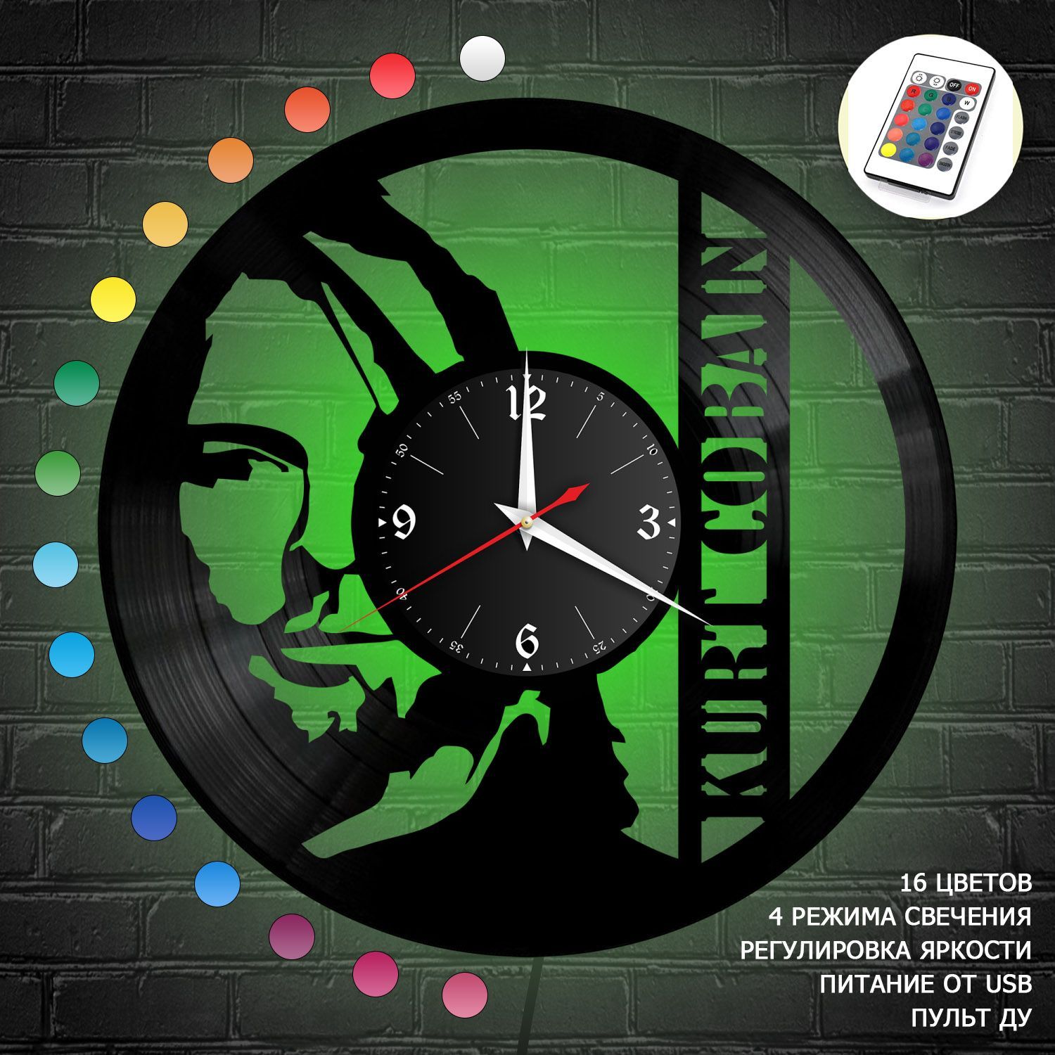 Часы с подсветкой "группа Nirvana" из винила, №3 VC-10129-RGB