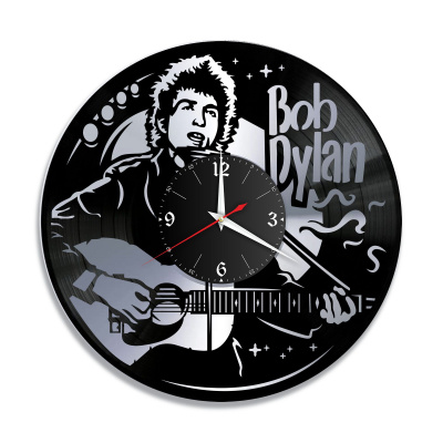 Часы настенные "Боб Дилан (Bob Dylan), серебро" из винила, №1
