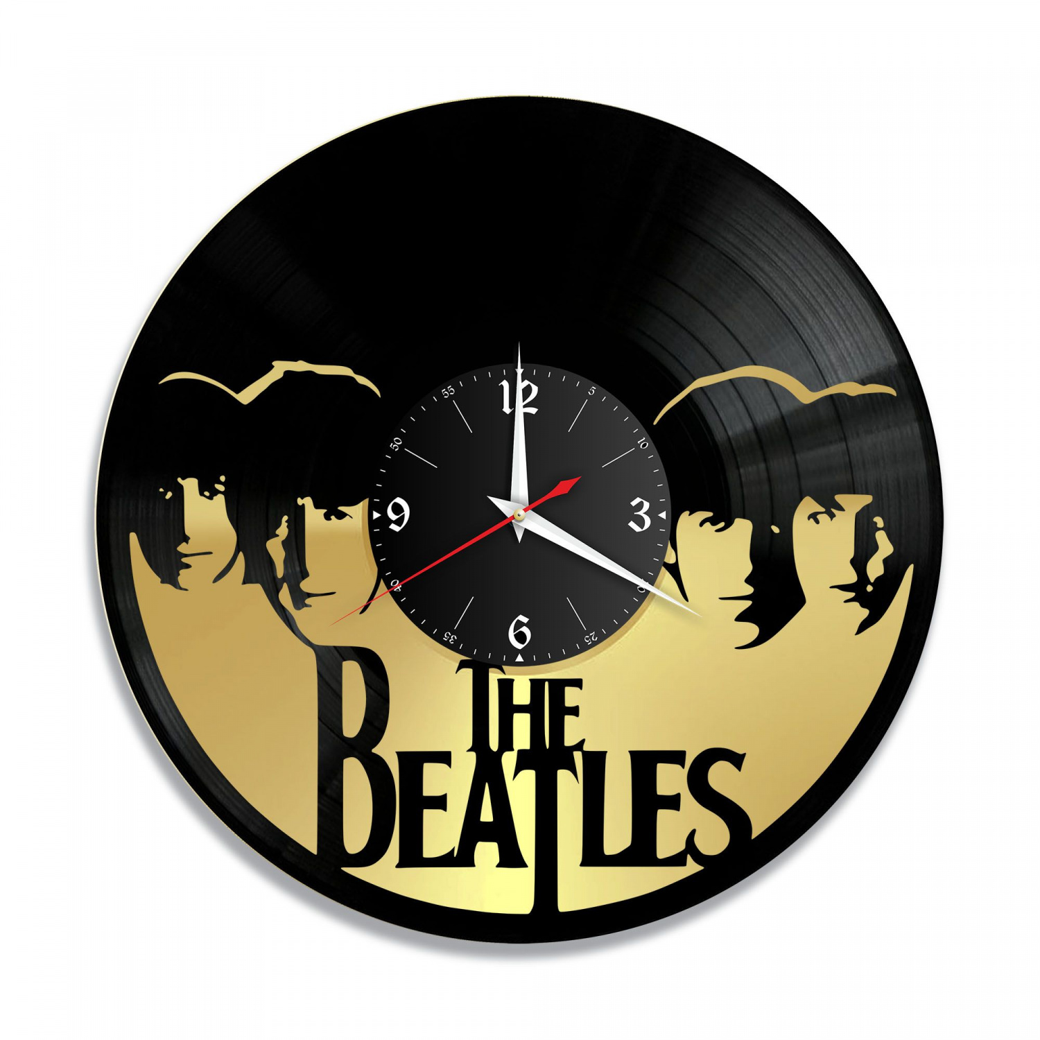 Часы настенные "группа Битлз (The Beatles), золото" из винила, №6 VC-10184-1