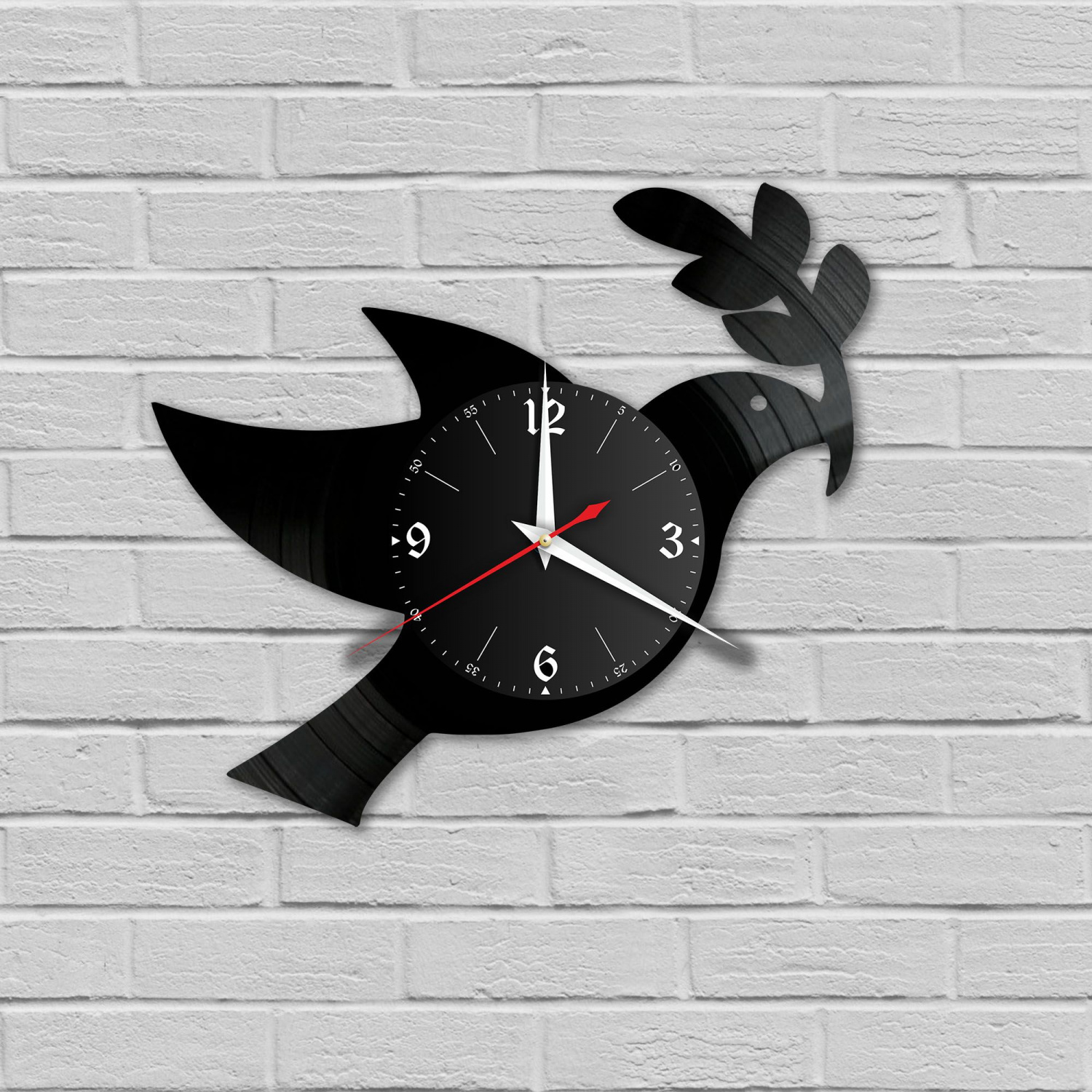 Часы настенные "Птицы (Голубь и ветвь)" из винила, №2 VC-10725