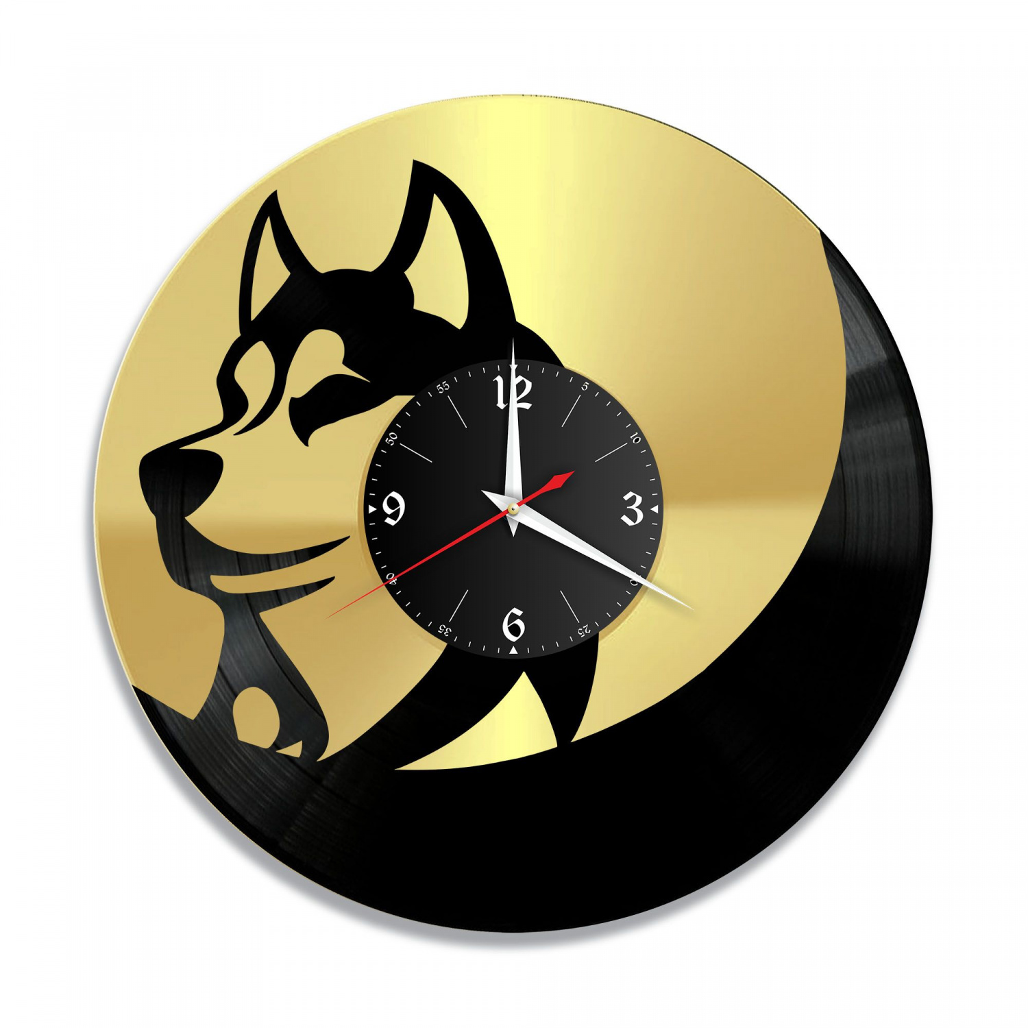 Часы настенные "Собака (Хаски), золото" из винила, №6 VC-10907-1