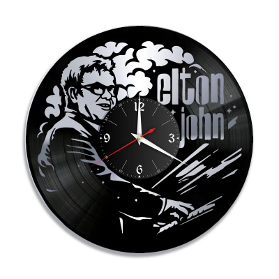 Часы настенные "Элтон Джон (Elton John), серебро" из винила, №1