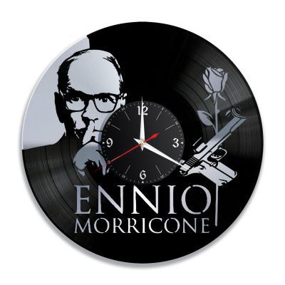 Часы настенные "Эннио Морриконе (Ennio Morricone), серебро" из винила, №1
