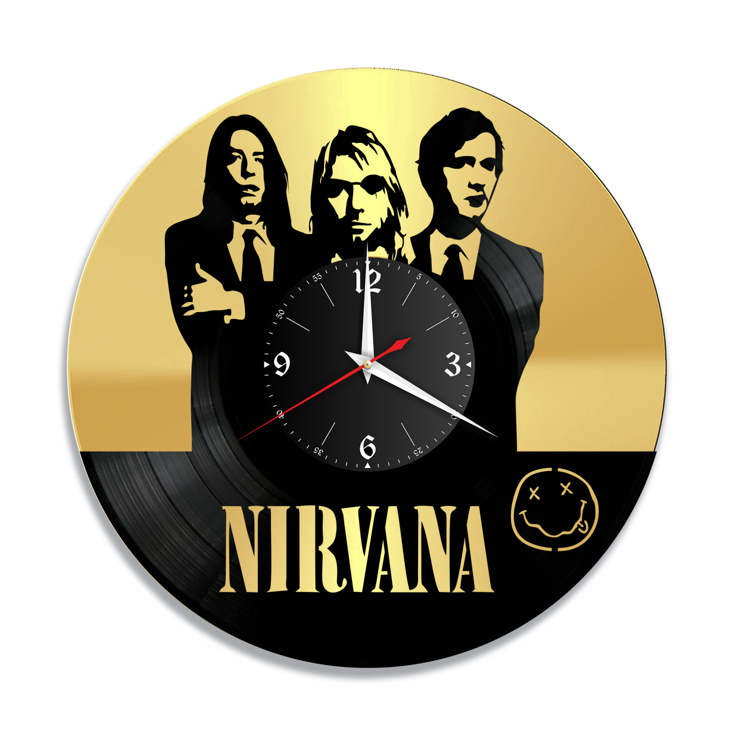 Часы настенные "Группа Нирвана (Nirvana), золото" из винила, №R1 VC-12121-1