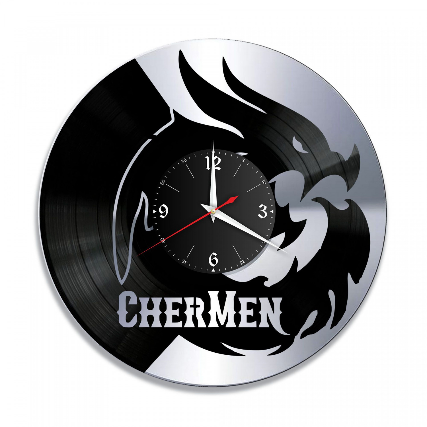 Часы настенные "группа CherMen, серебро" из винила, №1 VC-10276-2