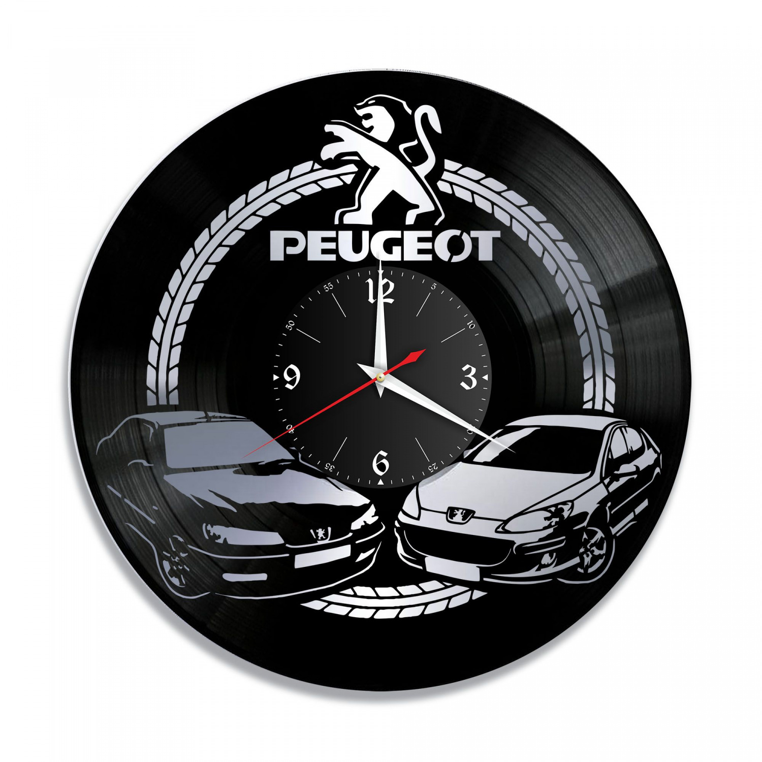 Часы настенные "Peugeot, серебро" из винила, №2 VC-10425-2