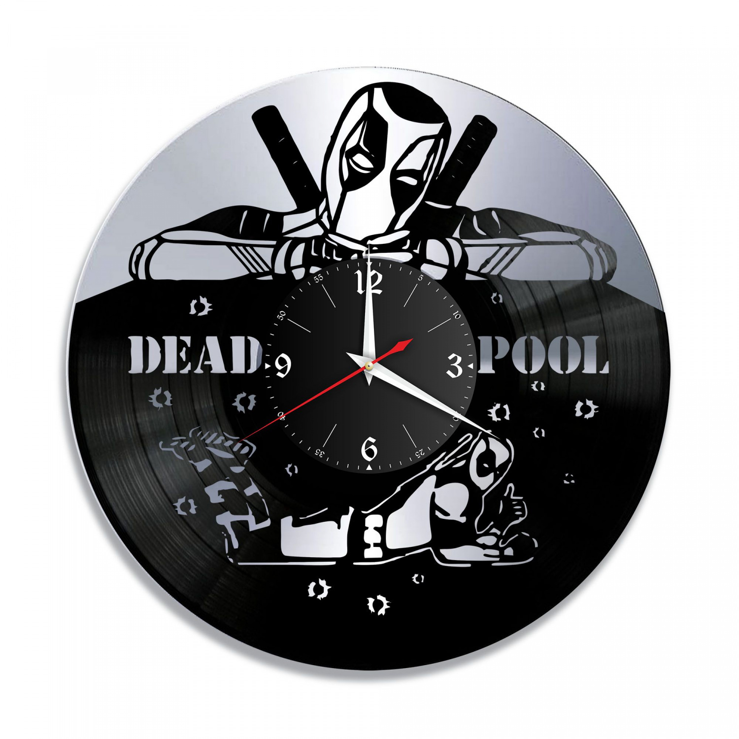 Часы настенные "Deadpool (Дедпул), серебро" из винила, №2 VC-12002-2