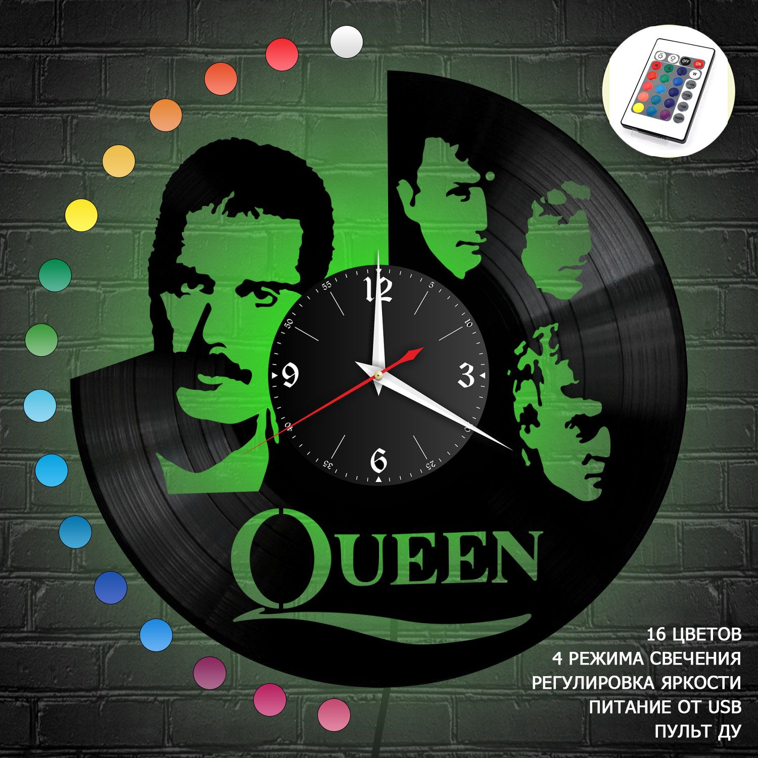 Часы с подсветкой "группа Queen" из винила, №9 VC-10827-RGB