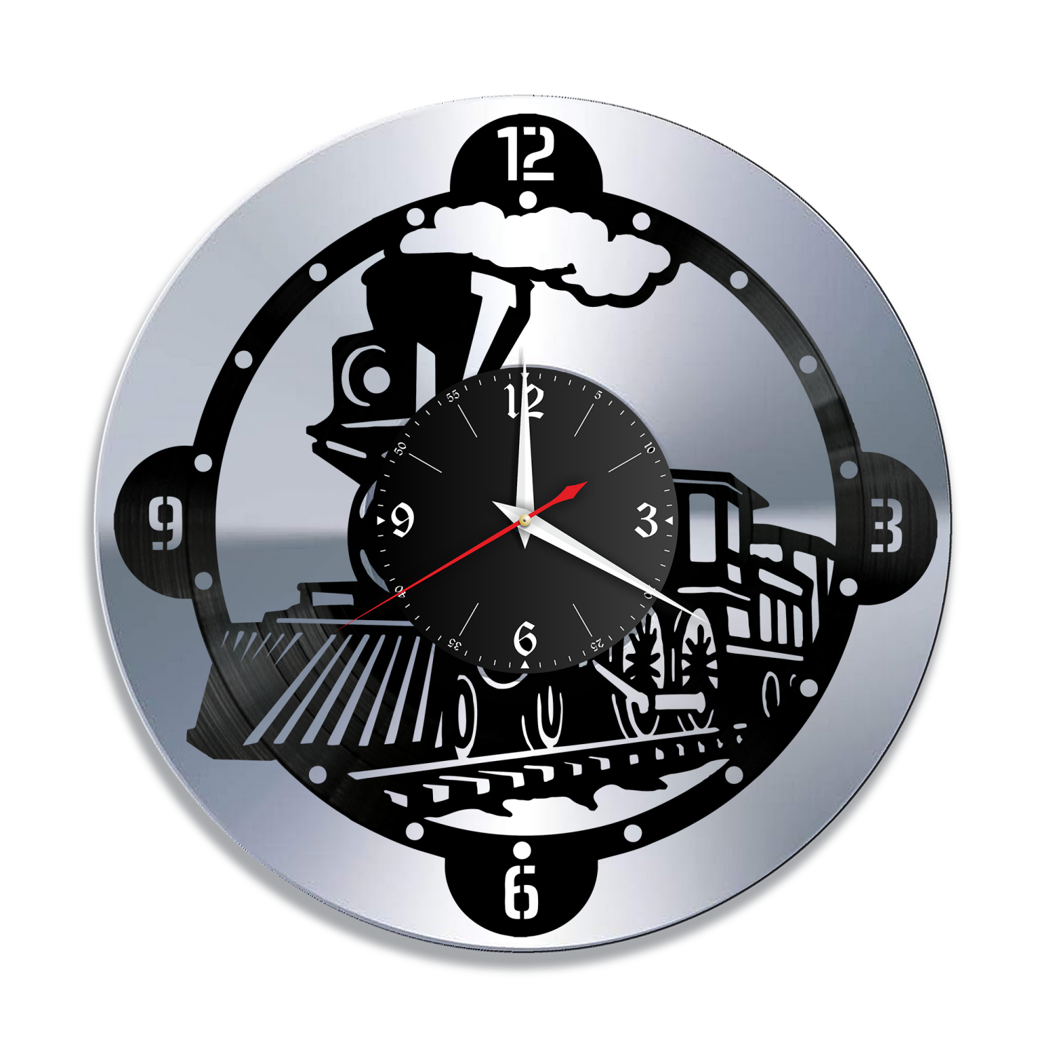 Часы настенные "Поезд, серебро" из винила, №3 VC-12145-2