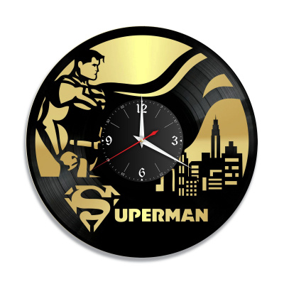 Часы настенные "Супермен (Superman), золото" из винила, №1