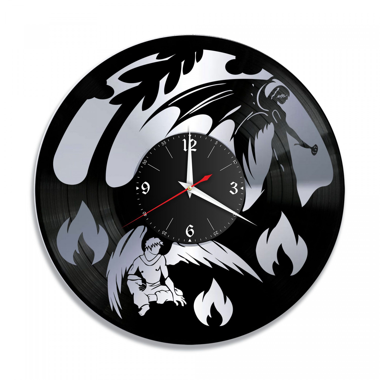 Часы настенные "Ангел и бес, серебро" из винила, №2 VC-10687-2