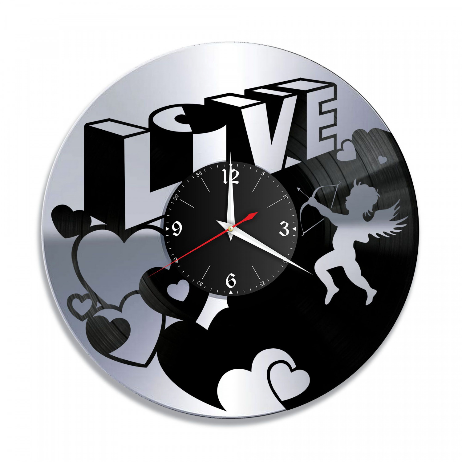 Часы настенные "Любовь, серебро" из винила, №6 VC-10876-2