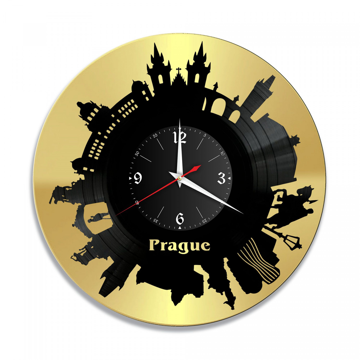 Часы настенные "город Прага, золото" из винила, №1 VC-10487-1