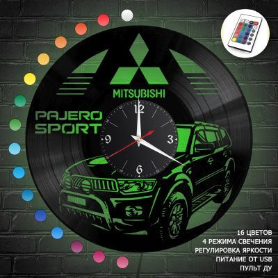 Часы с подсветкой "Mitsubishi Pajero Sport" из винила, №2