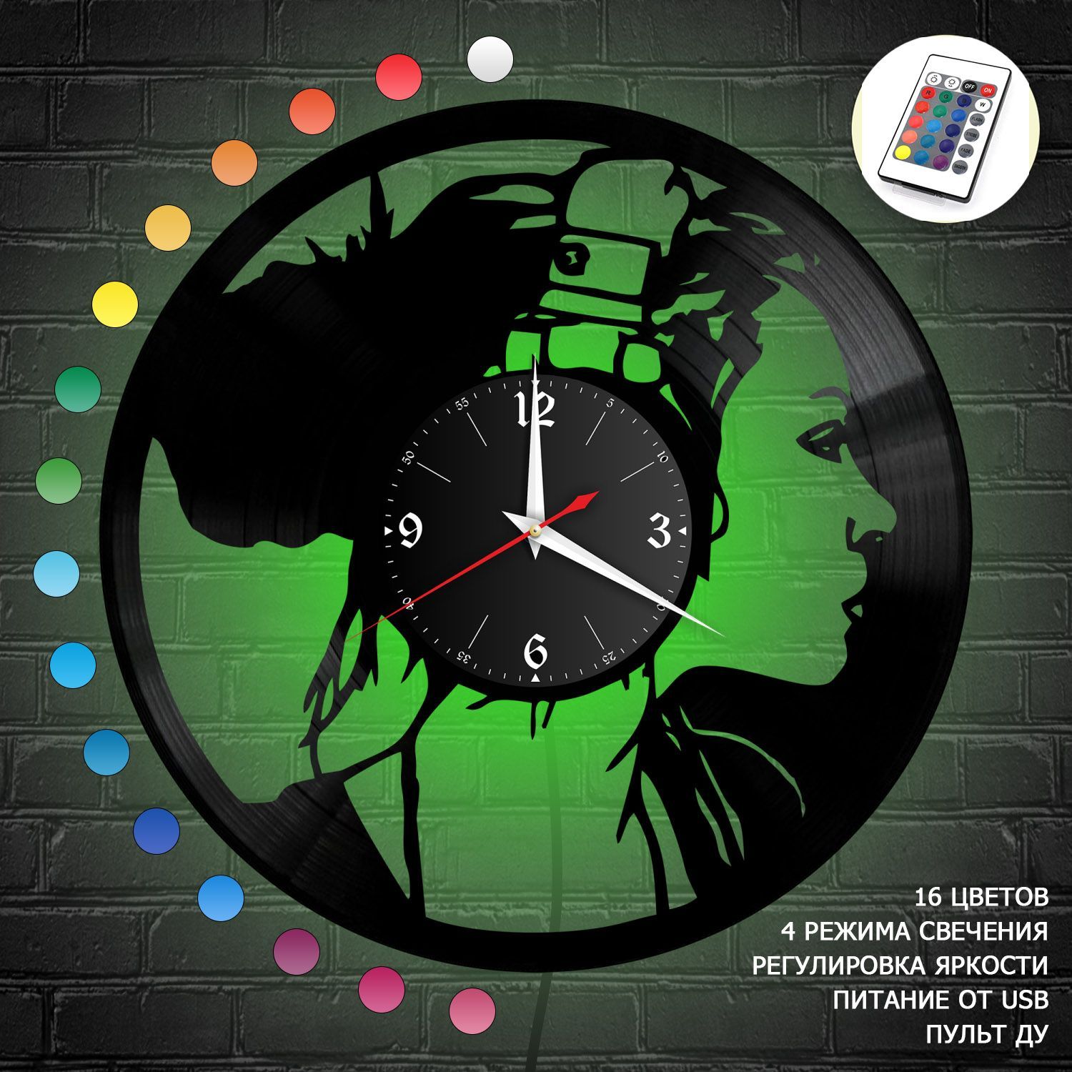 Часы с подсветкой "Девушка" из винила, №2 VC-10689-RGB