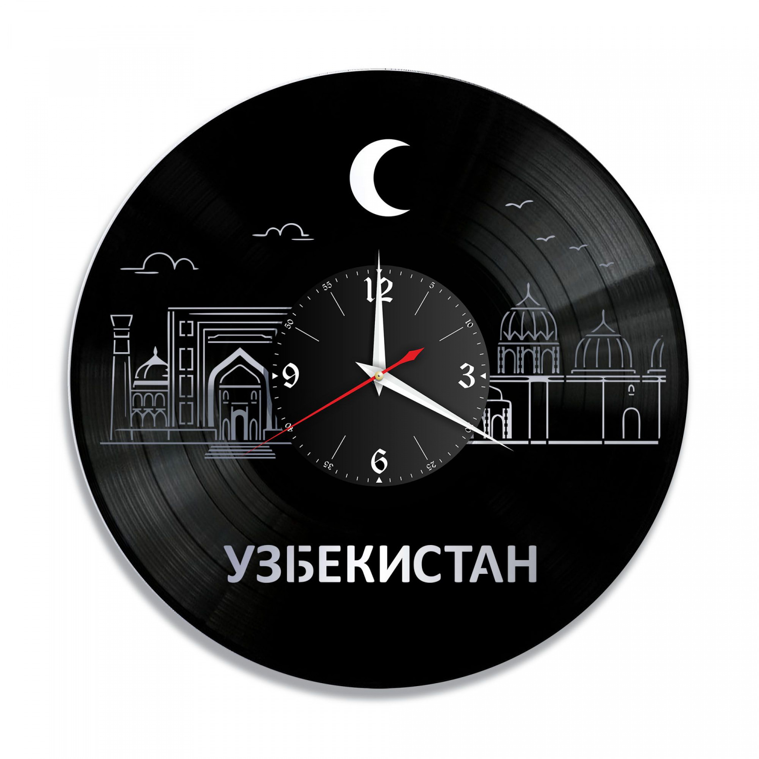Часы настенные "Узбекистан, серебро" из винила, №1 VC-10491-2