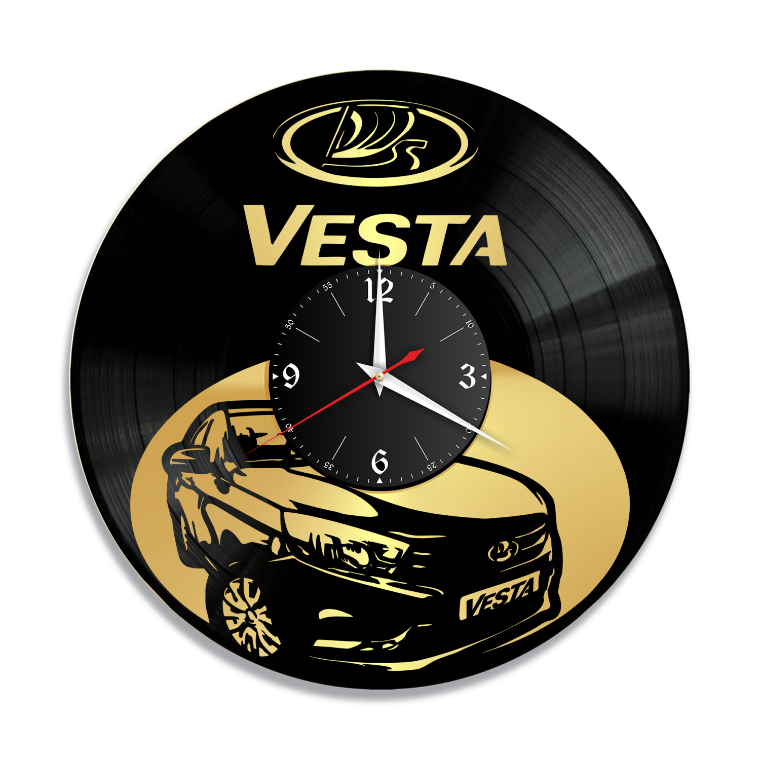 Часы настенные "Лада Веста (Vesta), золото" из винила, №1 VC-12130-1