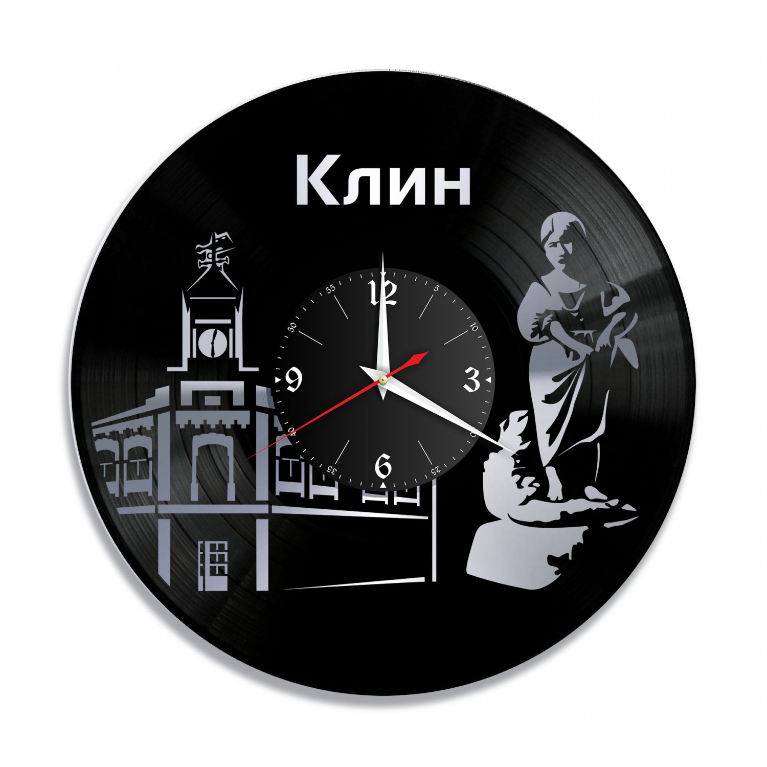 Часы настенные "город Клин, серебро" из винила, №1 VC-10497-2