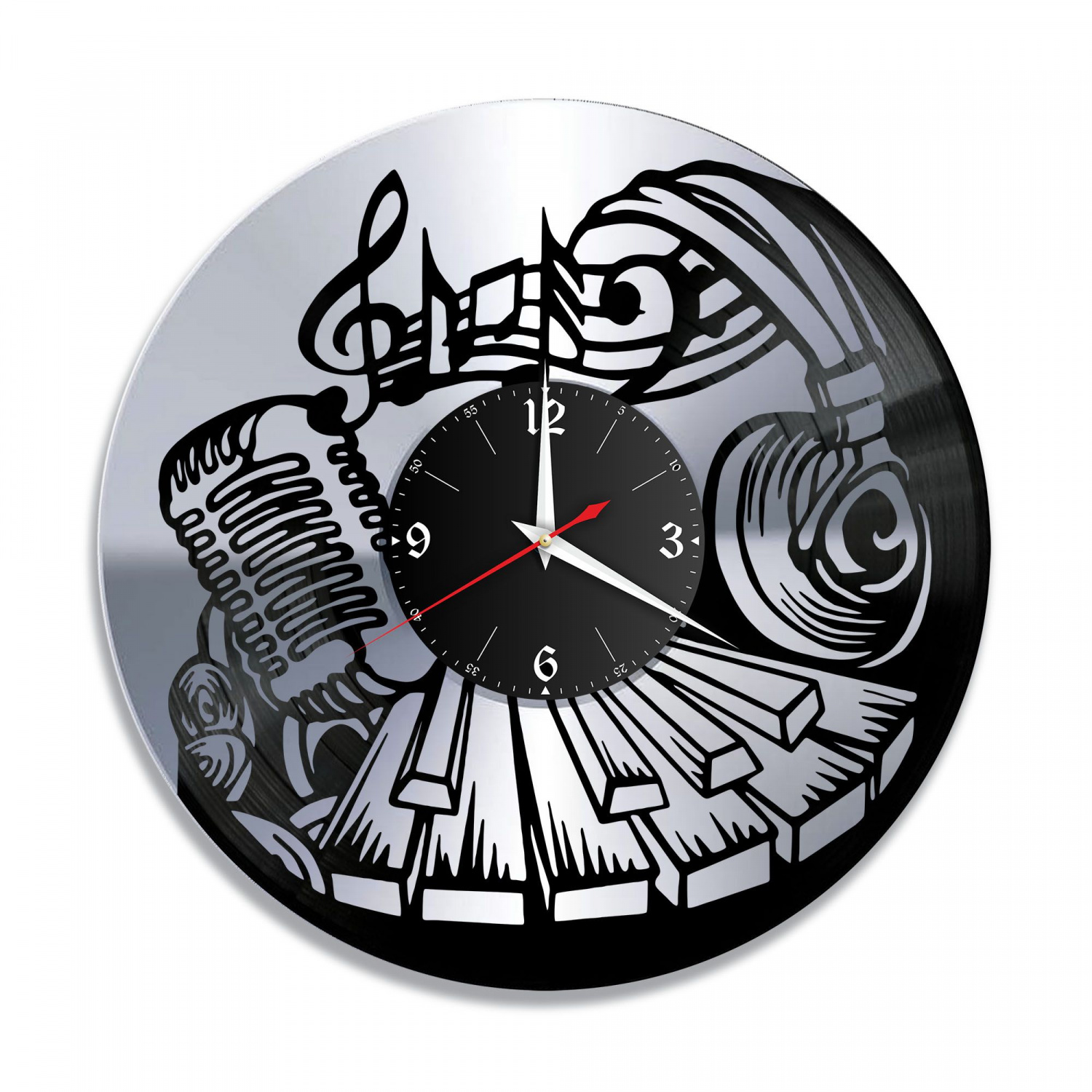 Часы настенные "Музыка, серебро" из винила, №17 VC-10887-2