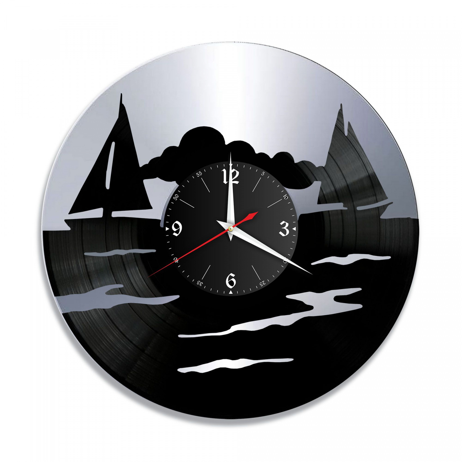 Часы настенные "Море (Корабли), серебро" из винила, №4 VC-10941-2