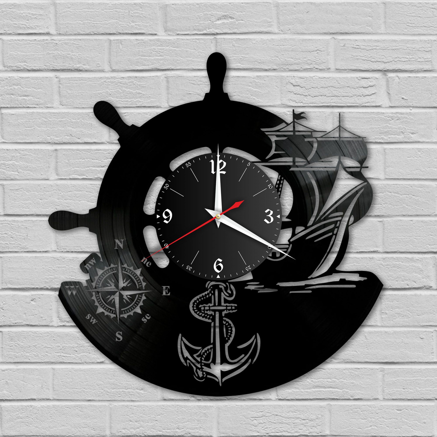Часы настенные "Море (Корабль)" из винила, №2 VC-10651