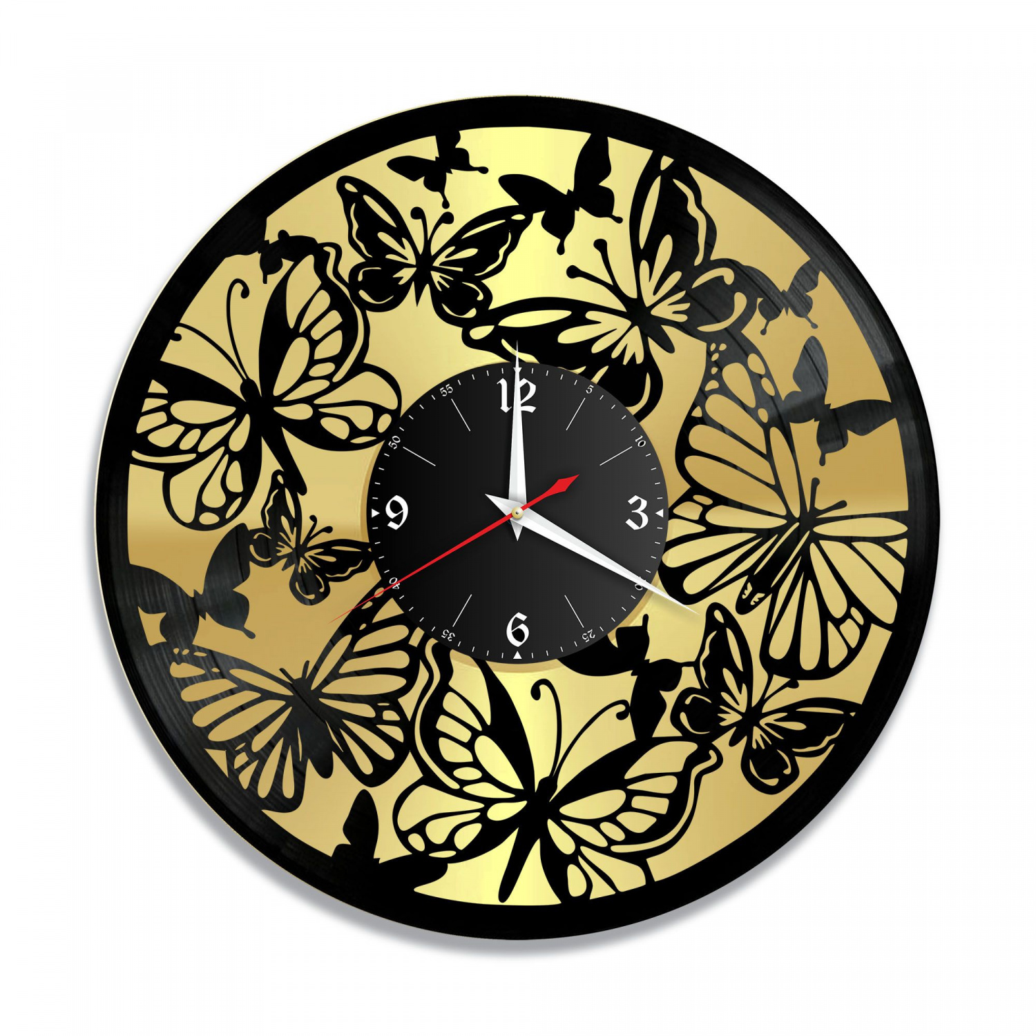 Часы настенные "Бабочки, золото" из винила, №1 VC-10847-1