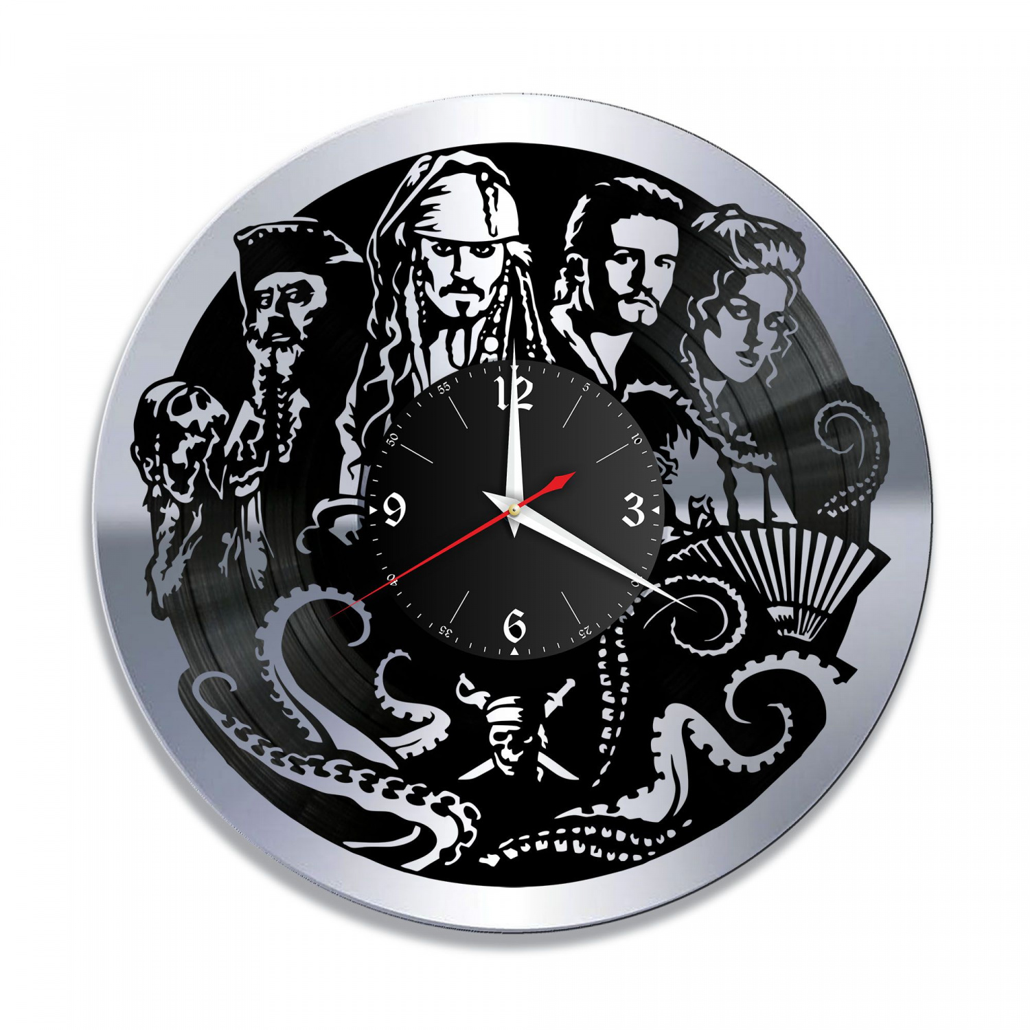 Часы настенные "Пираты Карибского Моря, серебро" из винила, №1 VC-10372-2