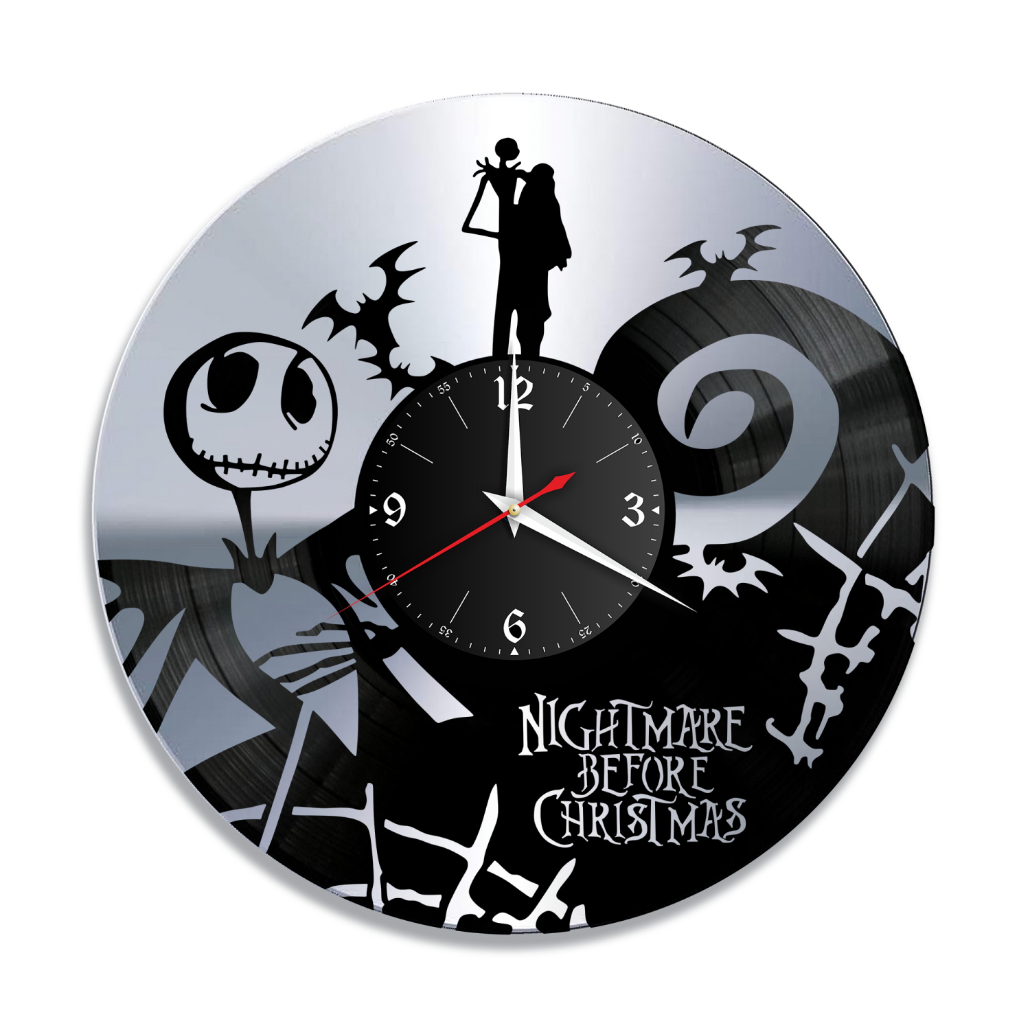Часы настенные "Кошмар перед Рождеством, серебро" из винила, №R1 VC-12129-2