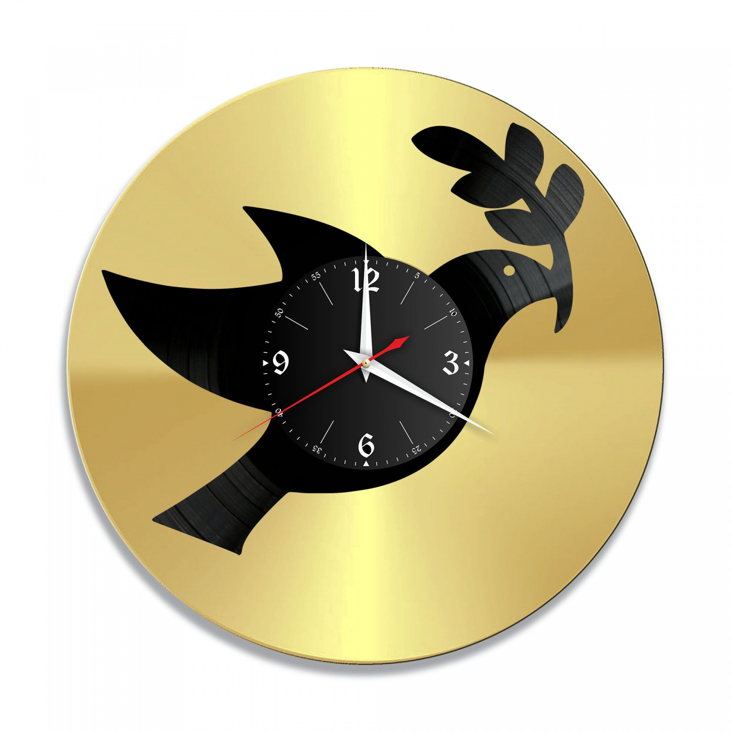 Часы настенные "Птицы (Голубь и ветвь), золото" из винила, №2 VC-10725-1