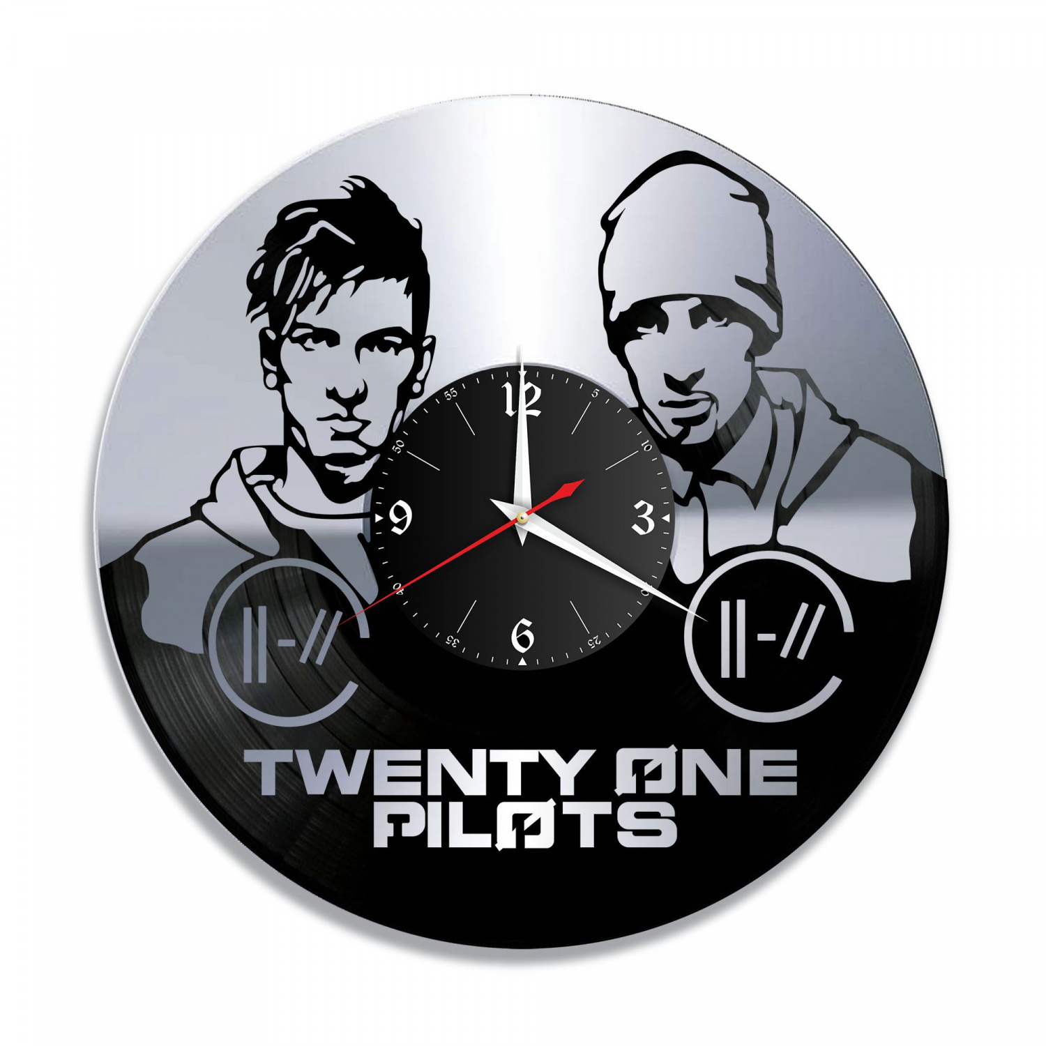 Часы настенные "Дуэт Twenty One Pilots, серебро" из винила, №1 VC-10229-2
