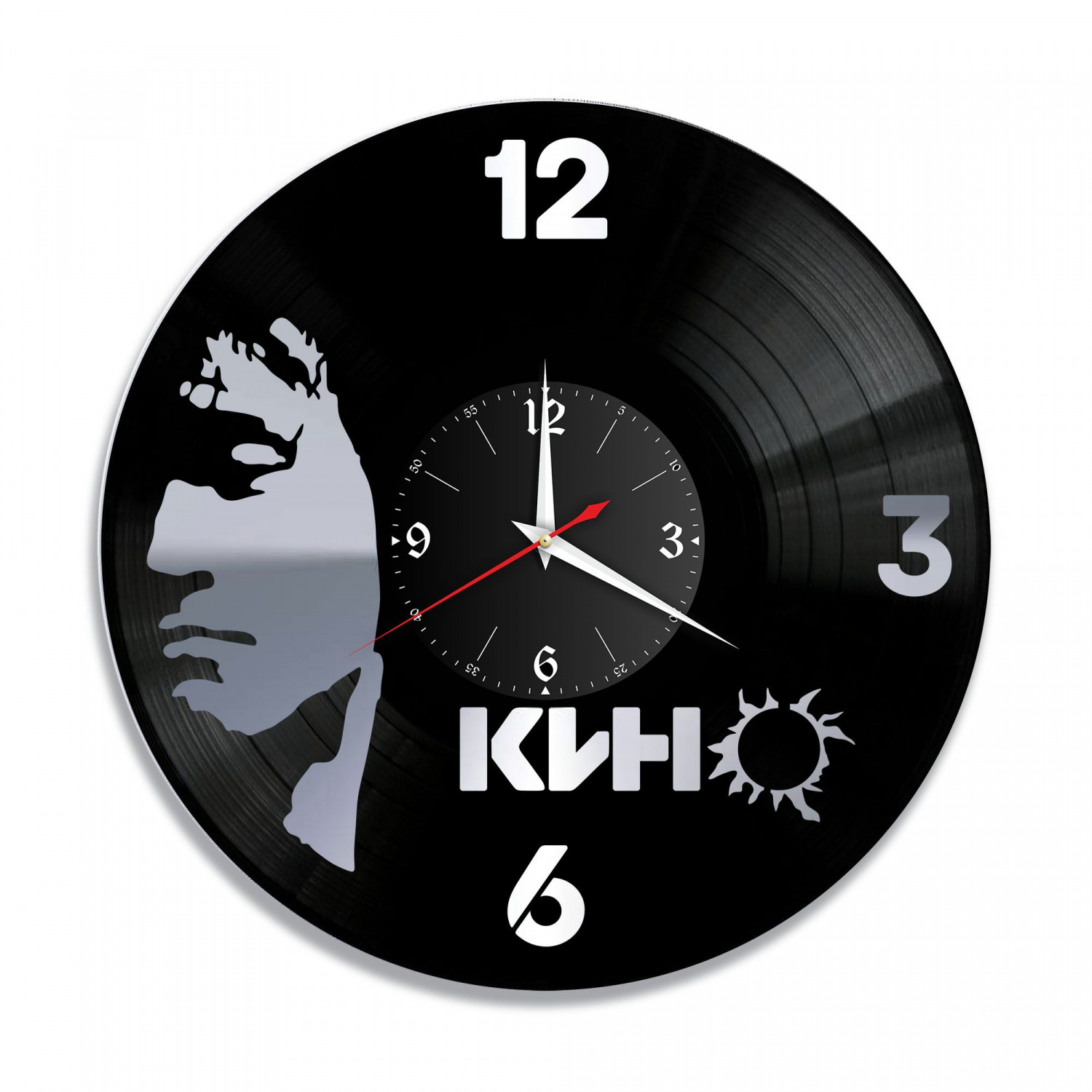 Часы настенные "Виктор Цой, серебро" из винила, №1 VC-10021-2