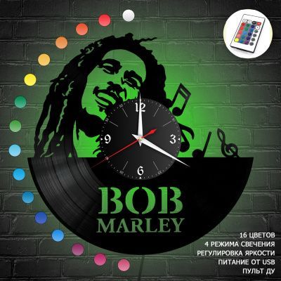 Часы с подсветкой "Боб Марли (Bob Marley)" из винила, №2