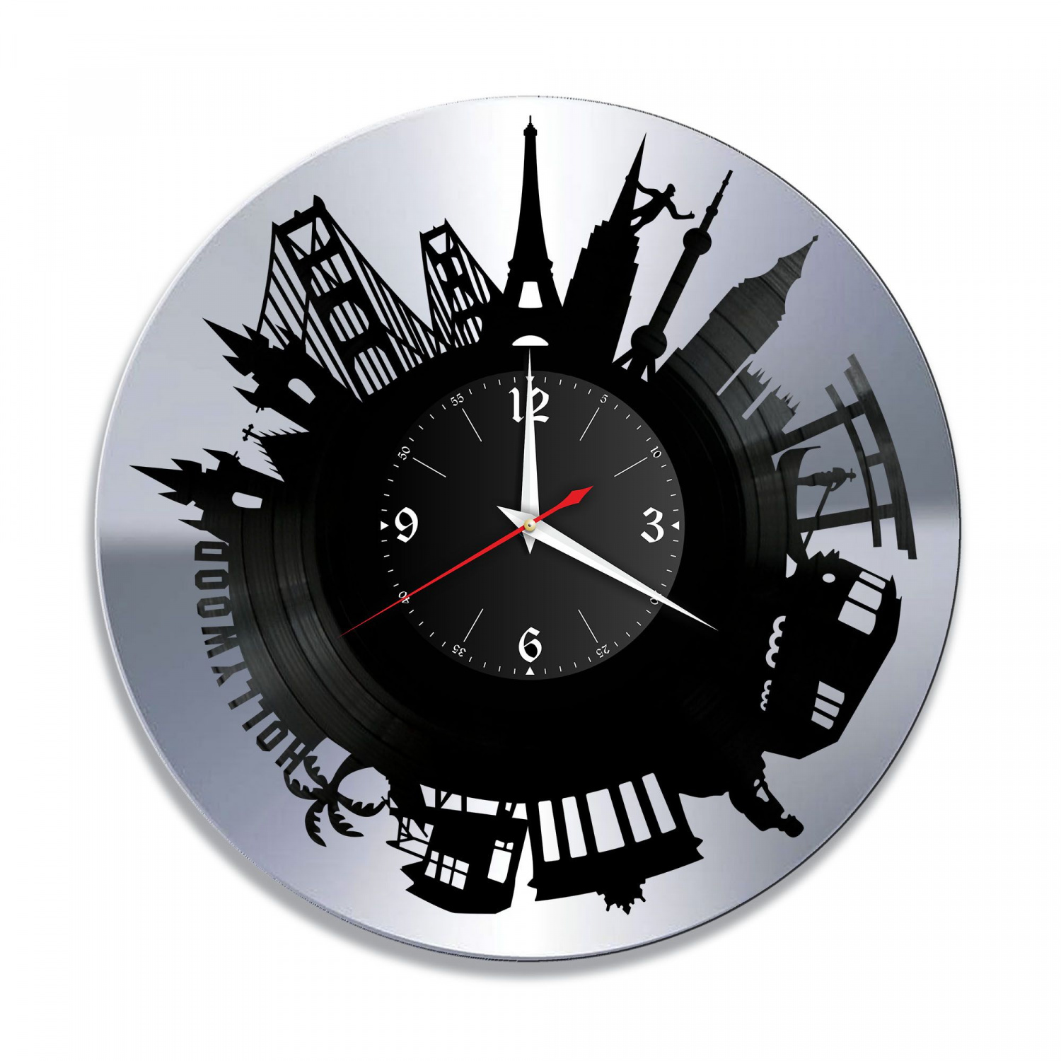 Часы настенные "Голливуд (Hollywood), серебро" из винила, №1 VC-10471-2
